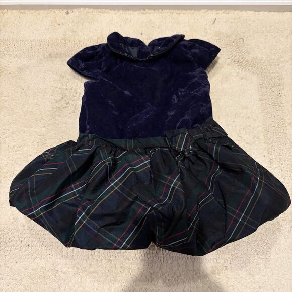 Janie And Jack Bubble Hem Dress Plaid Velvet Christmas Holiday Infant Girls 3-6m - Picture 7 of 7